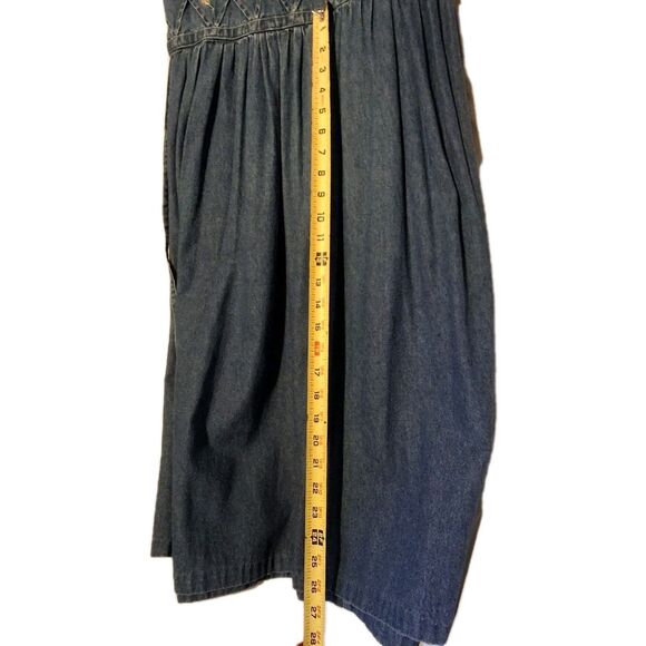 Vtg STYLE Denim Dress Sz L Sleeveless Floral Embroidered Flared Waist Tie 79552 - Picture 11 of 12
